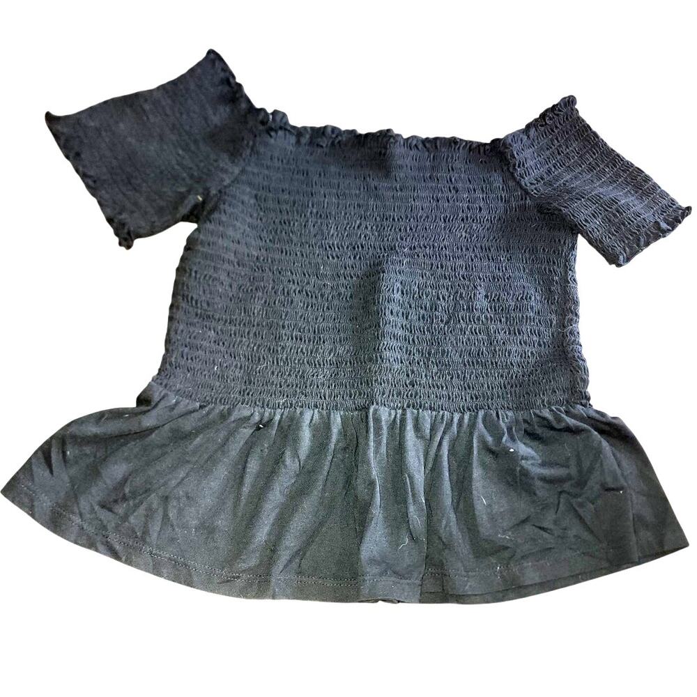 American Eagle Black Off The Shoulder Smocked Top With Ruffled Hem Small